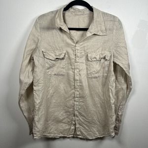 CP Shades 100% Linen Button Down Women's Shirt, Tan, Gauze, Size Small, USA